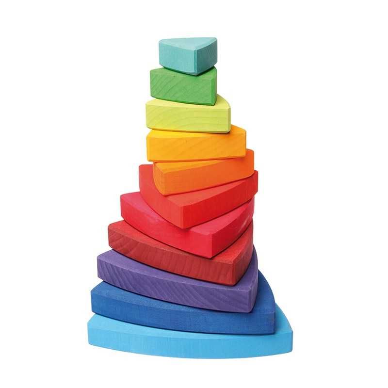 Drewniana trójkątna kolorowa wieża Grimms Montessori