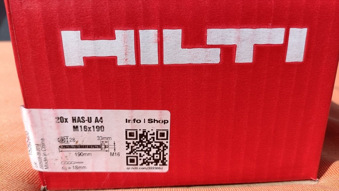 Szpilka szpilki kotwa kotwy Hilti m16x190 has-u a4 20szt z kwasówki