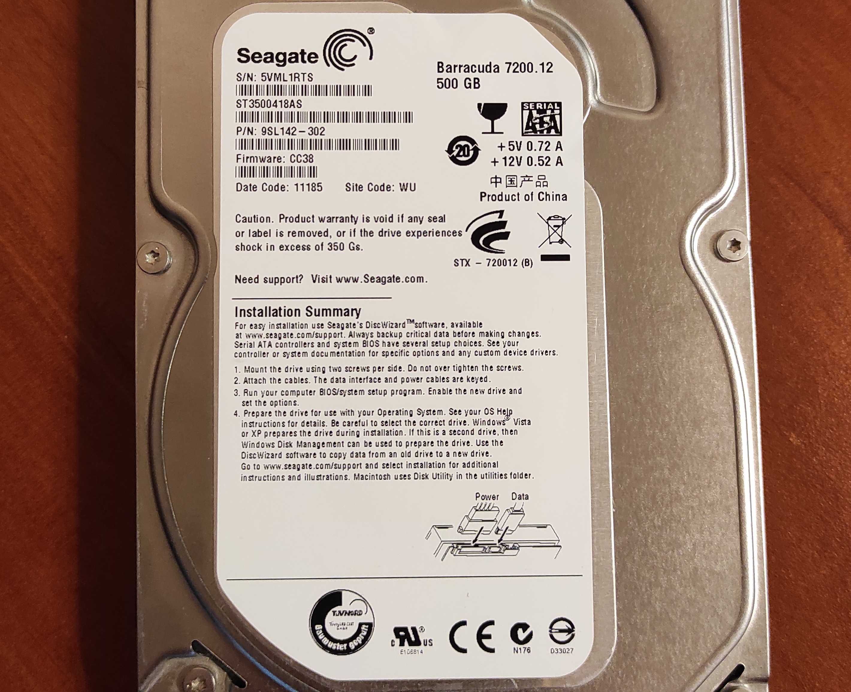 HDD SATA 3,5" Seagate Barracuda 500GB (в идеале, СМАРТ, скан)