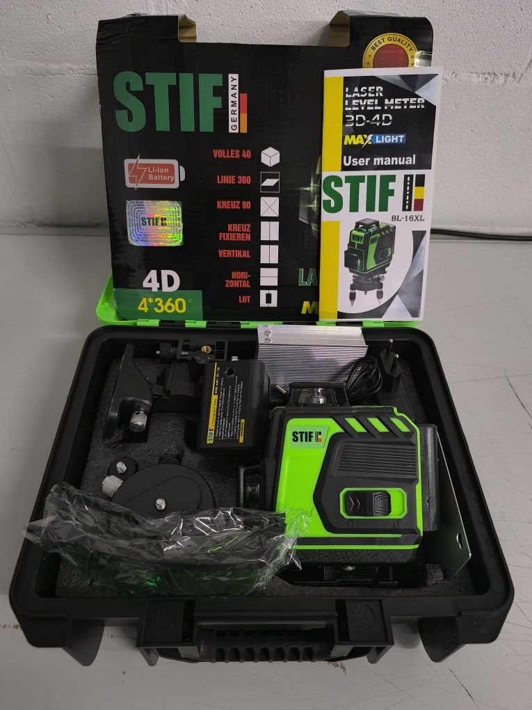 Лазерный уровень STIF 4d 360c°,нивелир в кейсе,2 аккумулятора
