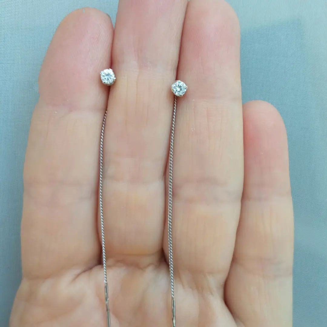 Серьги цепочки -  протяжки серебро 925 пробы родированое