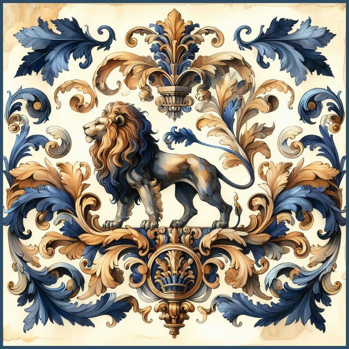 Grafika z liśćmi akantu - Francja XVIII wiek  - 100cm x 100cm