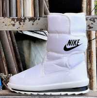 Зимние Женские Дутики Белые Сапоги на Меху Найк Теплые Nike