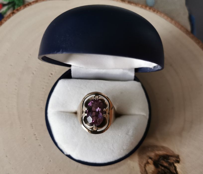 Srebrny pierścionek Rusek ZSRR z ametystem 875