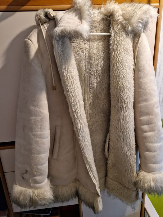 Futro kremowy płaszcz kurtka ze skóry owczej XXL
