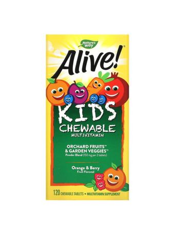 Alive! жувальні мультивітаміни,зі смаком апельсина та ягід,120 табл
