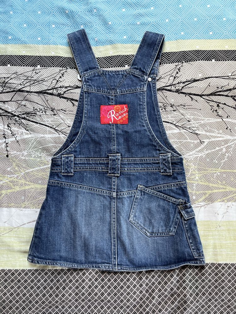 Spodniczka na szelki z jeansu 122 - 128 sukienka na szelki jeans
