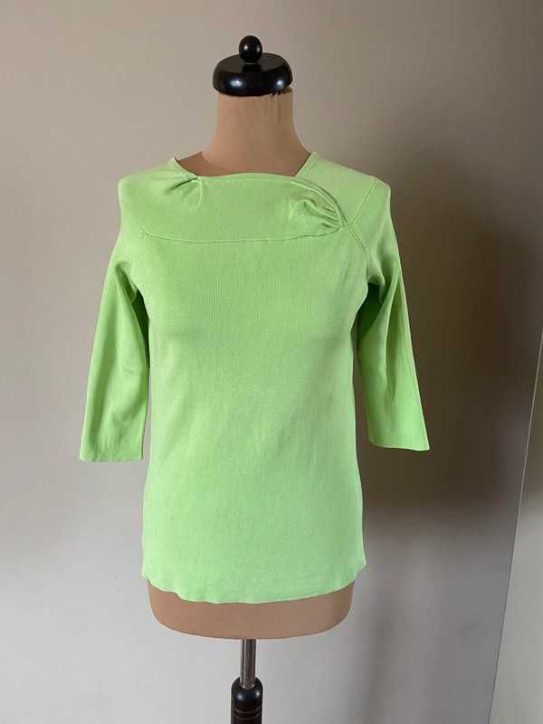 M l jedwab silk sweter bluzka sweater works prazkowany neon limonka