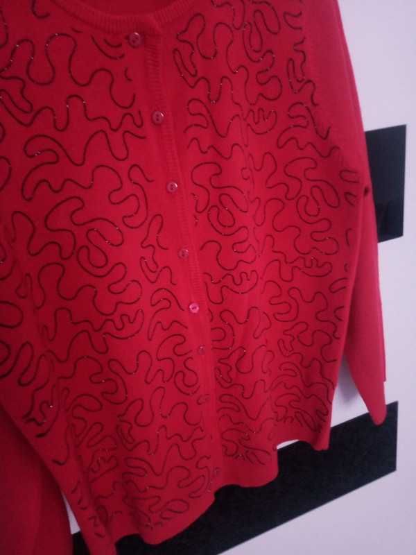 Czerwony Sweterek z Wełną Błyszczące Wzorki L