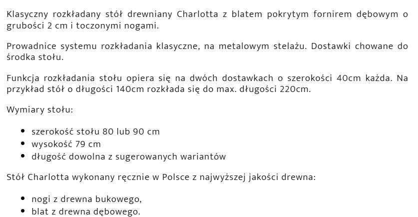Nowy drewniany stół rozkładany Charlotta Modern Classic cena sklep 13k