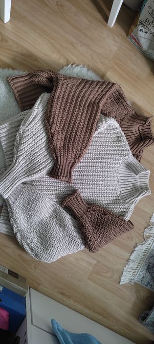 Светр теплий H&M, груба вʼязка беж, шоколад, сірий - М, оливковий - L