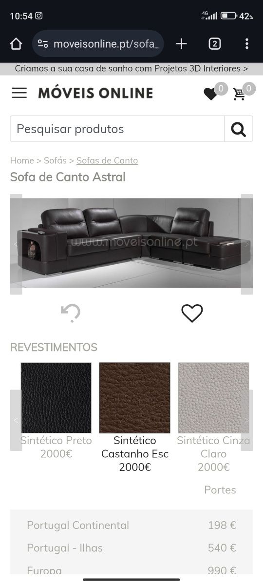Sofá de canto Astral