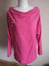 Bluzka bluza tunika różowa perełki 38 M oversize wyszywana fuksja