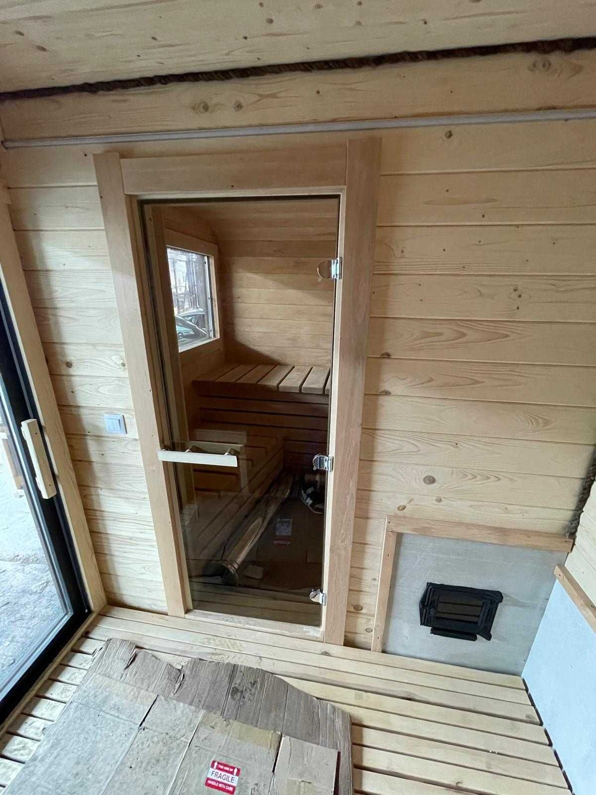 Sauna ogrodowa 400x210 z przedsionkiem, piec na drewno od ręki PROMO