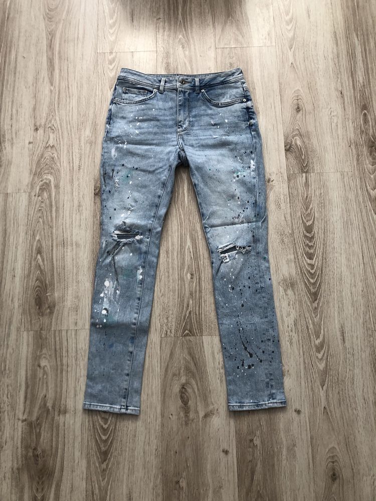 Spodnie jeansy zara 31 splattered farba stretch y2k USA DS G saints sk