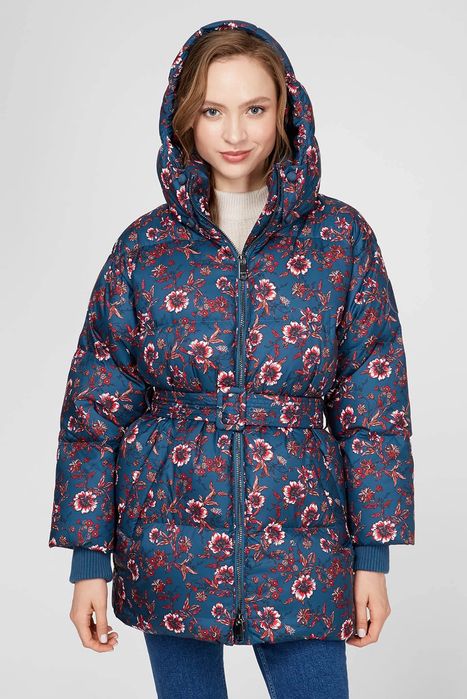 Жіночий темно-синій пуховик з принтом PRINTED BELTED Tommy Hilfiger