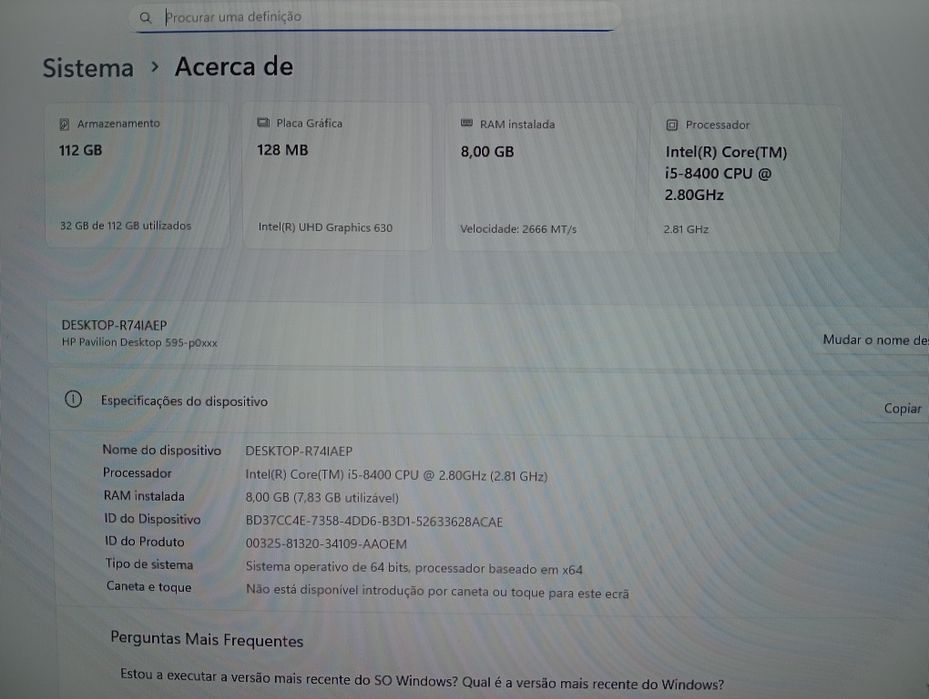 HP Pavilion 595-p01ns MT I5-8400
Computador HP com pequenas