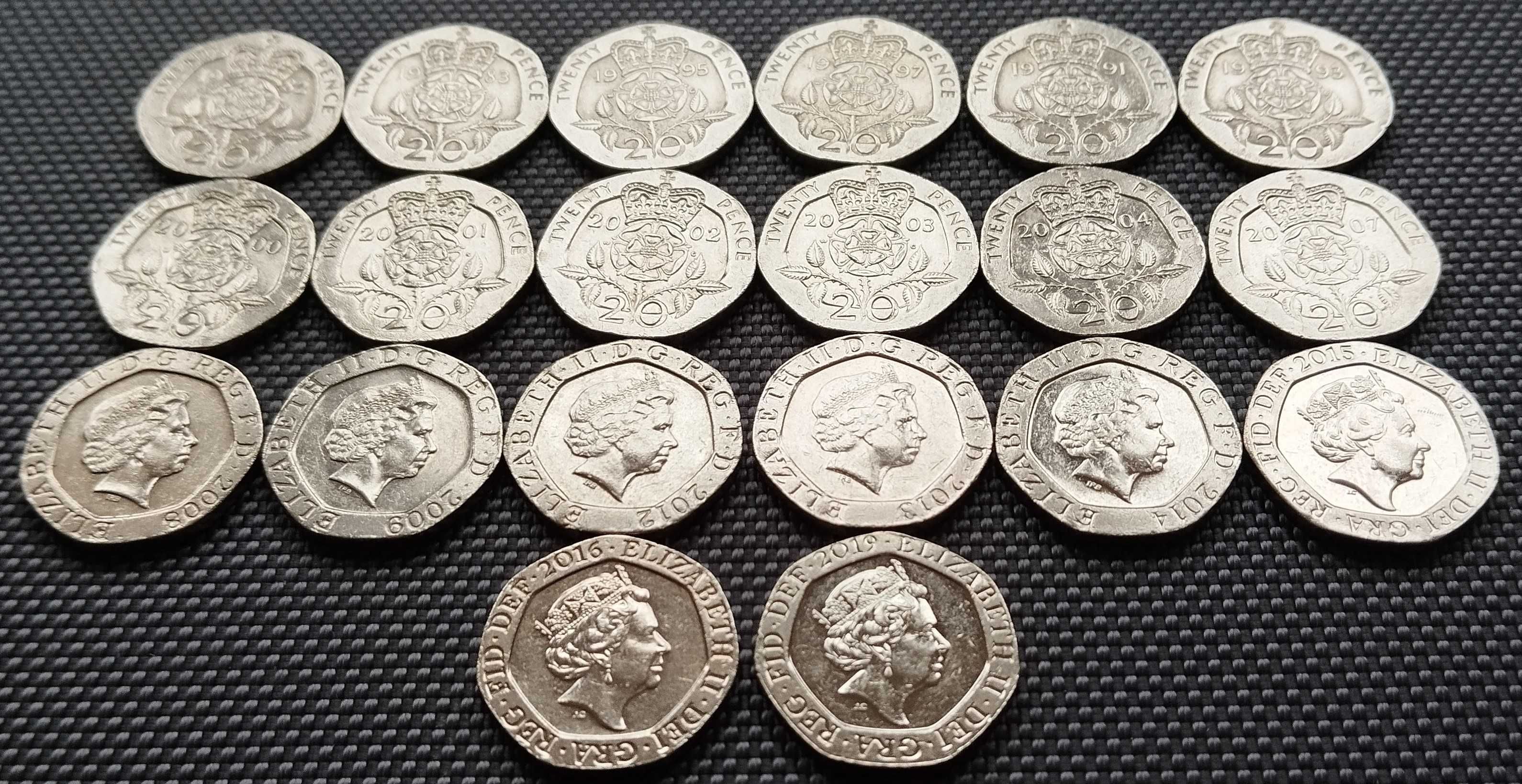 Коллекция из 20 монет 20 пенсов Великобритания