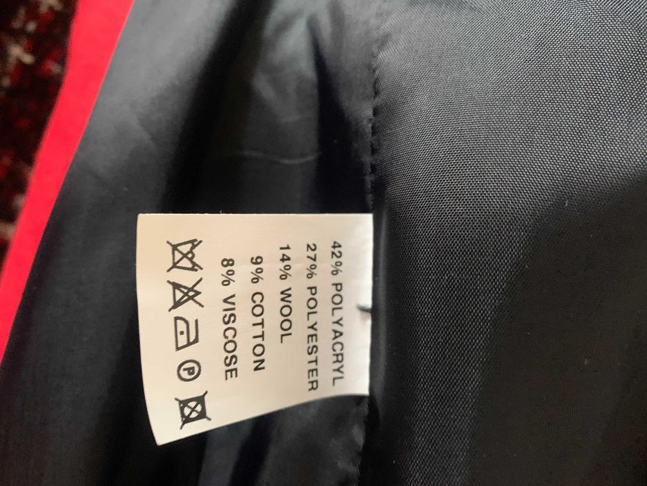 Casaco Tweed Mac Scott, 46, preto vermelho, cintado, botões vermelhos