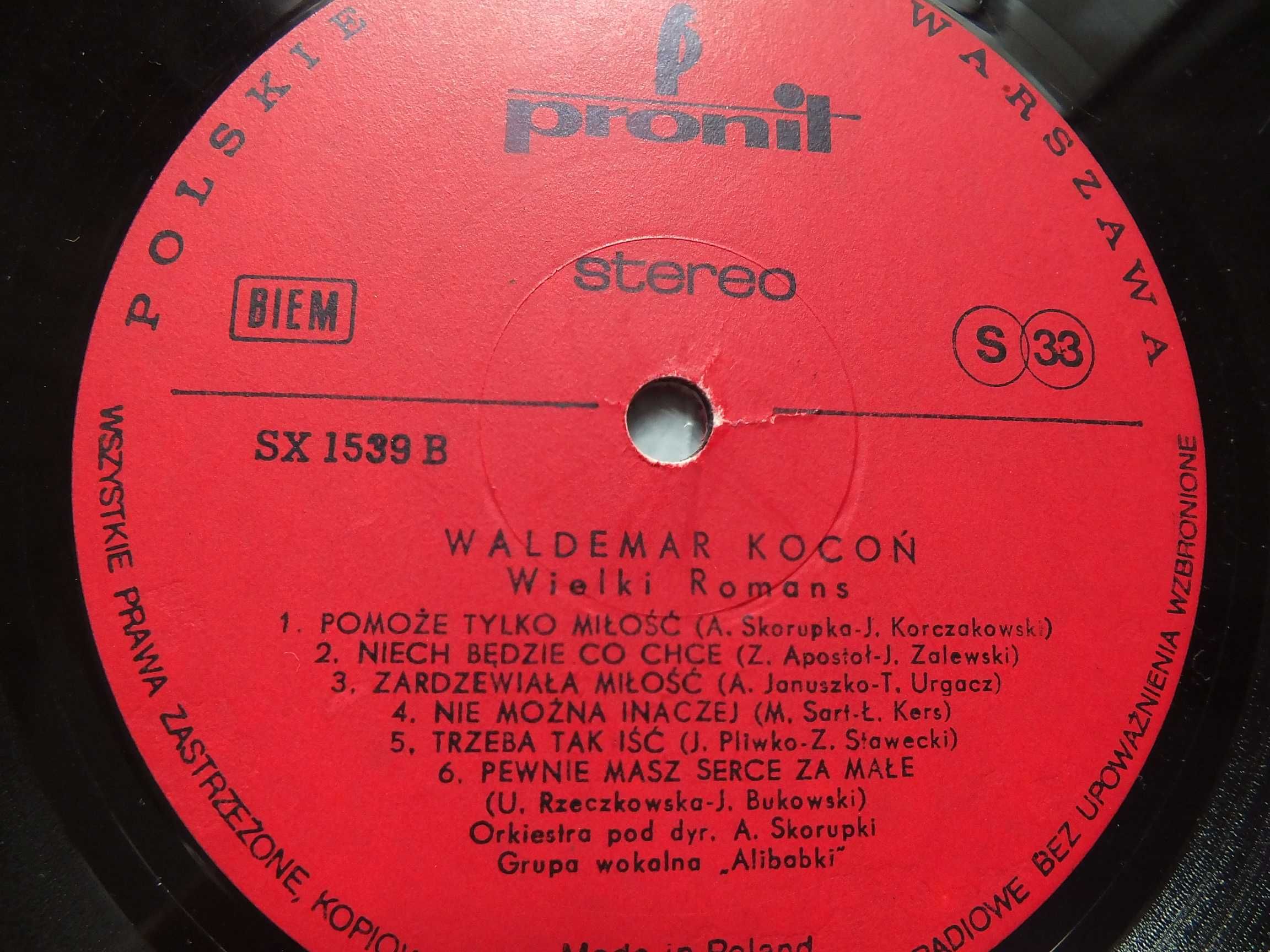 Płyta winylowa LP, WALDEMAR KOCOŃ - Wielki Romans 1977r.,