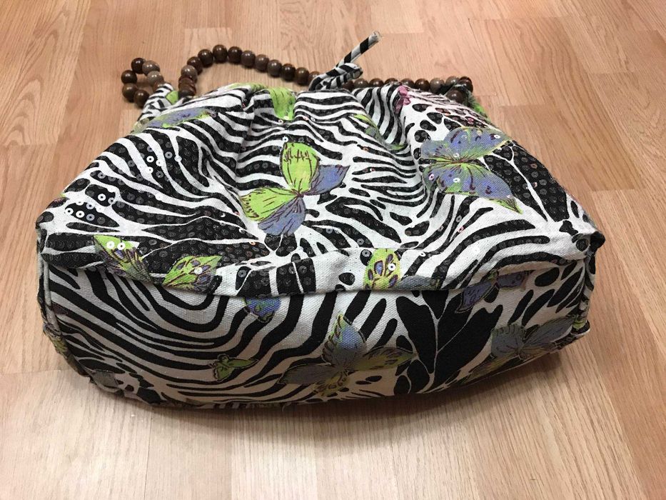 Сумка большая торба текстиль бабочки паетки деревянные бусы