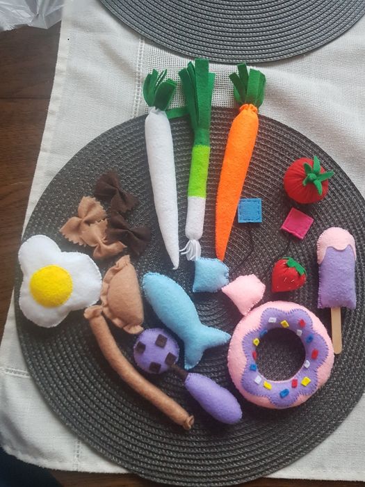 Zestaw jedzenie z filcu montessori dzieci kuchnia sklep gotowanie