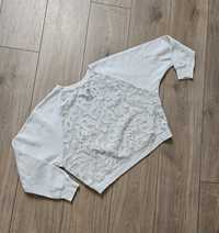 Bluza krótka top z długim rękawem Pull&Bear S 36 biała cekiny koronką