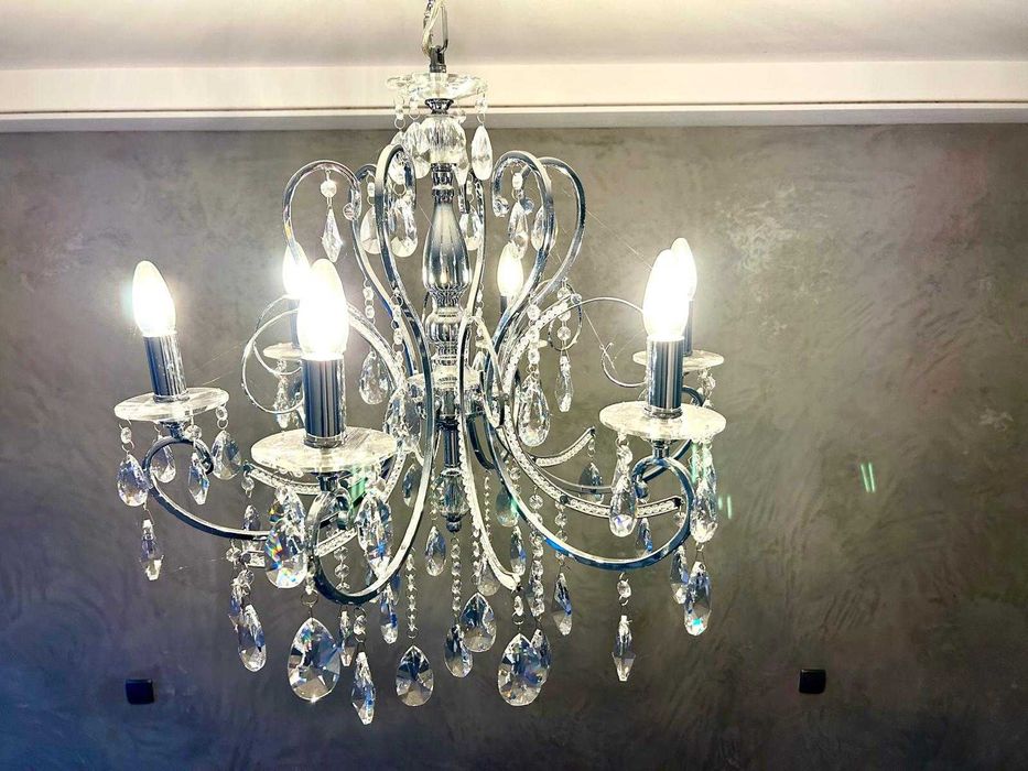 Żyrandol z kryształami górskimi / lampa glamour kryształowy, srebrny.
