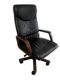 Krzesło Fotel Biurowy ze Skóry Oparcia Drewniane Regulowany
