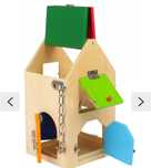 Drewniany domek motoryczny Montessori. Tablica manipulacyjna
