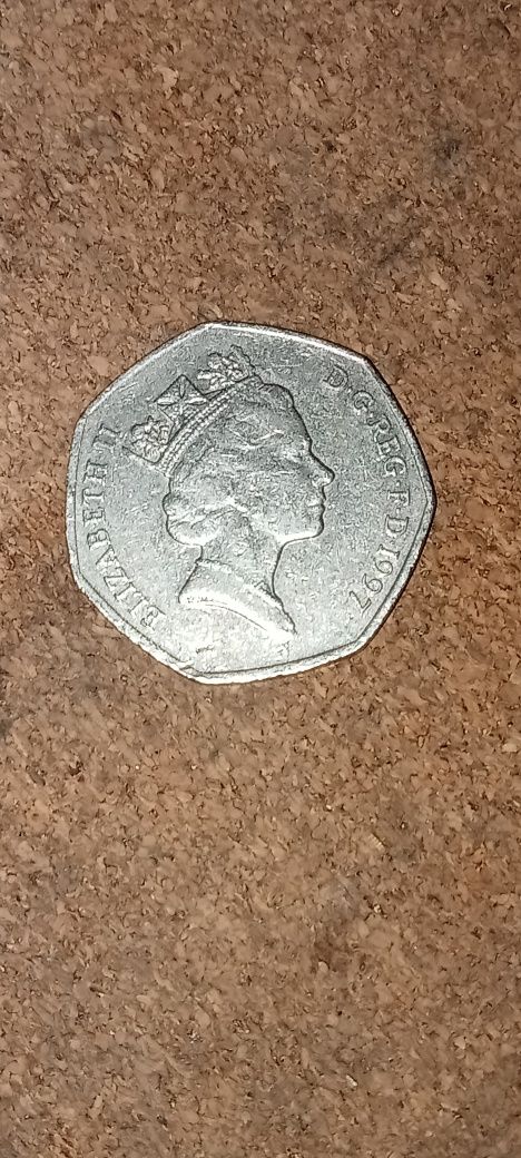 50 pence 1997 rainha Elizabeth II moeda britânica rara