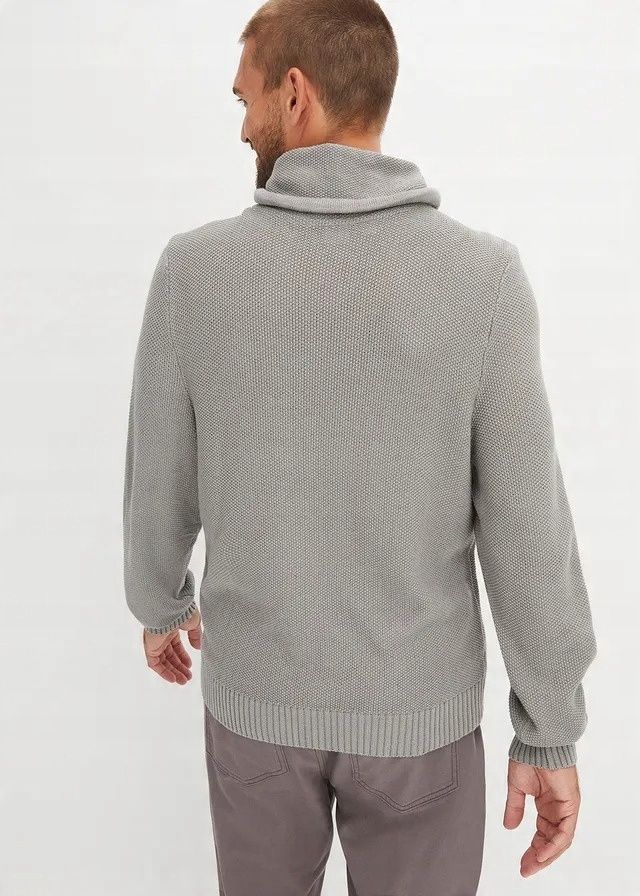 B.P.C sweter dzianinowy męski z szalowym kołnierzem szary L.