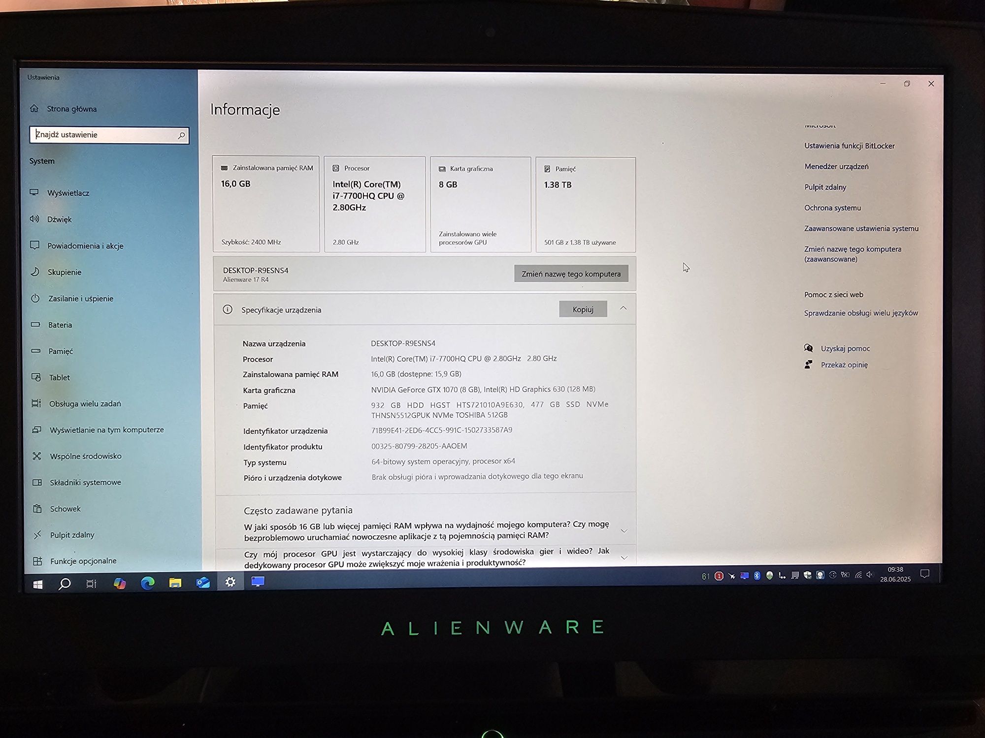 Laptop Alienware R4 17