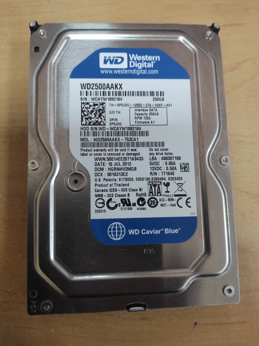 Винчестер жёсткий диск WD 2500aakx 250 gb, 7200, 16mb