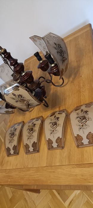 Piękny stary ceramiczny żyrandol PRL