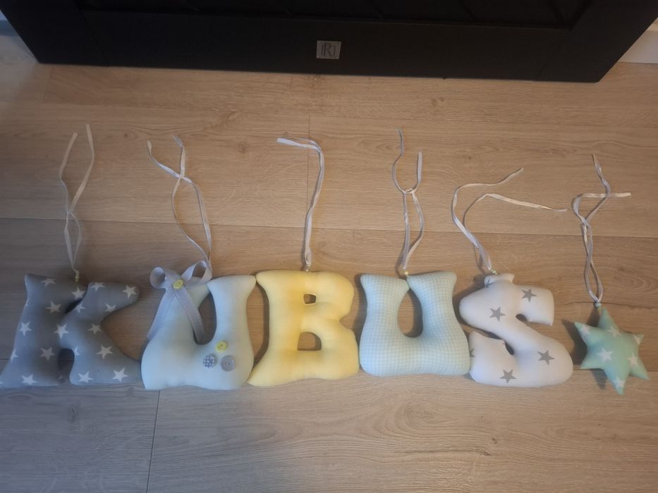 Literki bawełniane, szyte, imię Kubuś