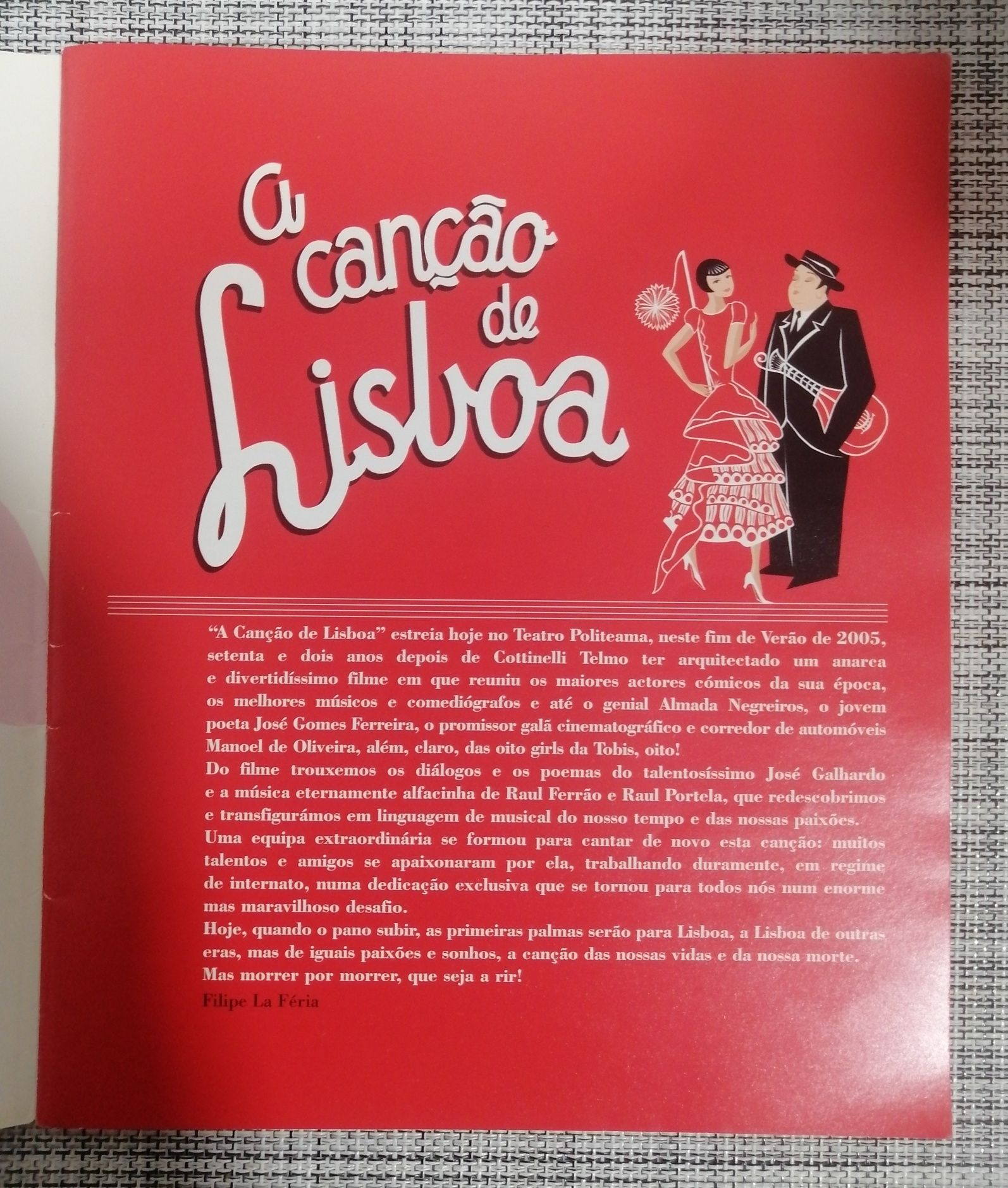 Programa "a canção de Lisboa"  musical Filipe La Féria com assinatura