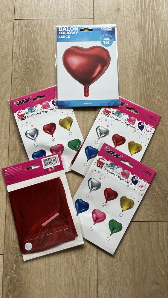 Nowe foliowe czerwone balony serca zestaw 5szt miłość