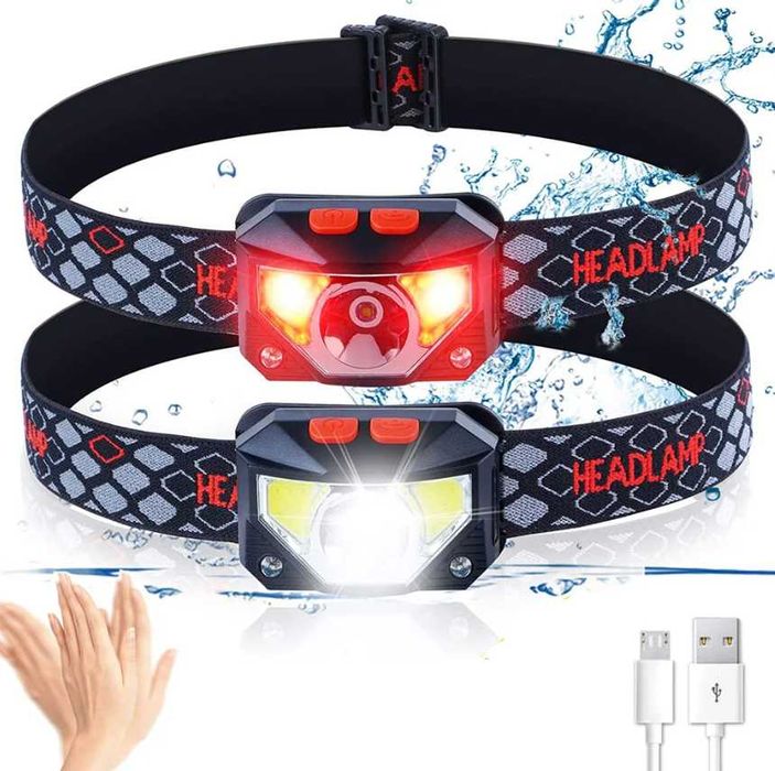 Mocna latarka czołowa led czołówka na głowę czujnik ruchu usb