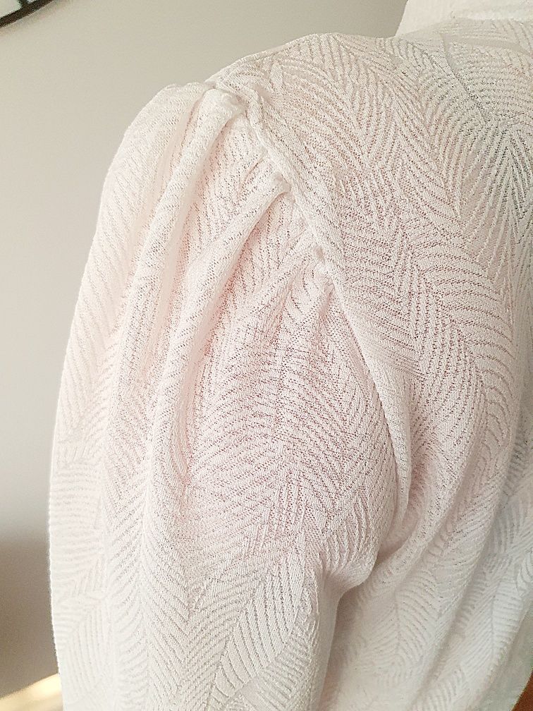 Biała bluzka ze stójką, wzór liście ,Fransa, r.2 XL