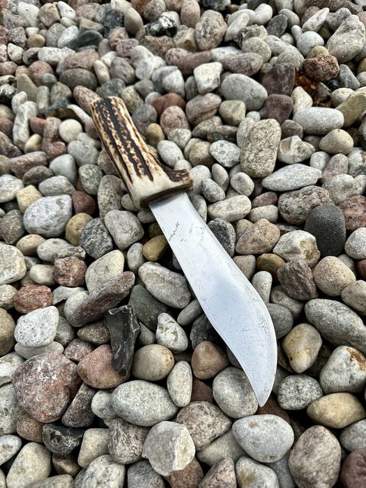 Nóż myśliwski stal narzędziowa rekojeść poroża jelenia, handmade!