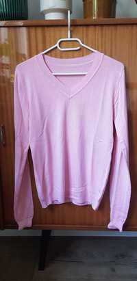 sweter w serek polo golf vintage różowy