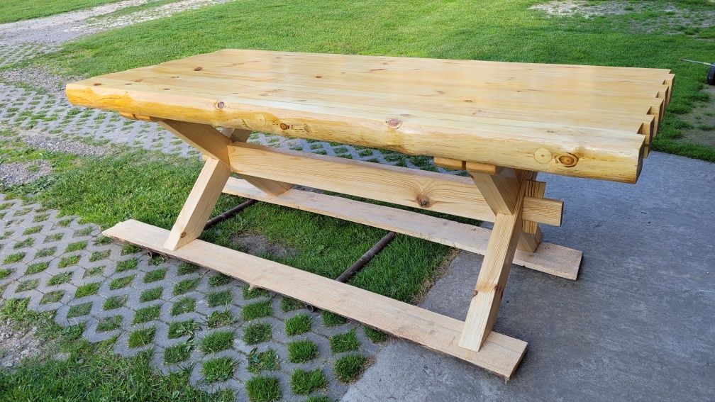 Stół sosnowy ciężki, masywny do altany, salonu, ogrodu. Rękodzieło