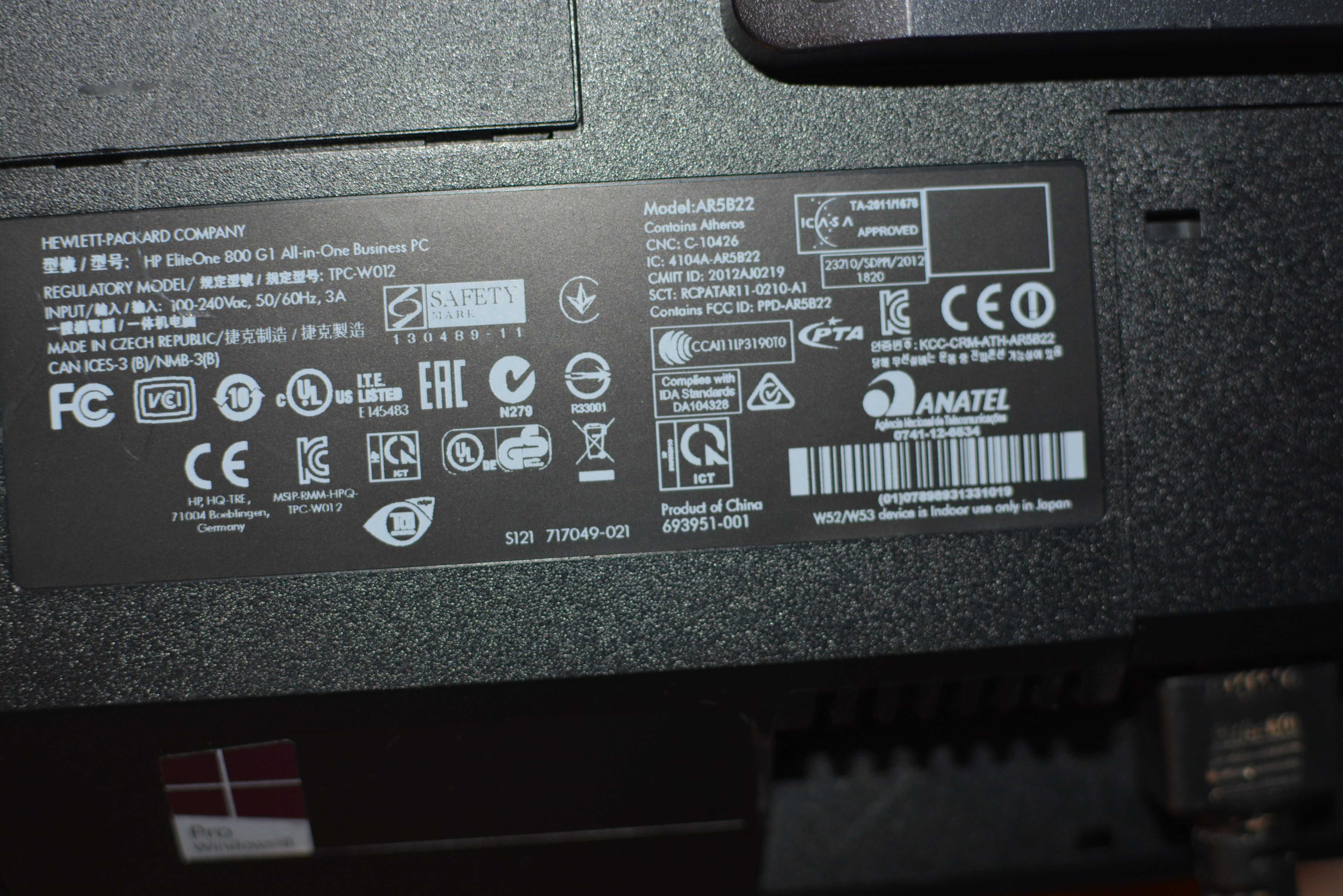 Komputer ALLinONE HP EliteOne 800 G1 i5-4570S 8GB DDR3 640HDD 23cale