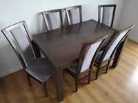 Stół z 6 krzesłami - ciemny brąz + jasnoszary