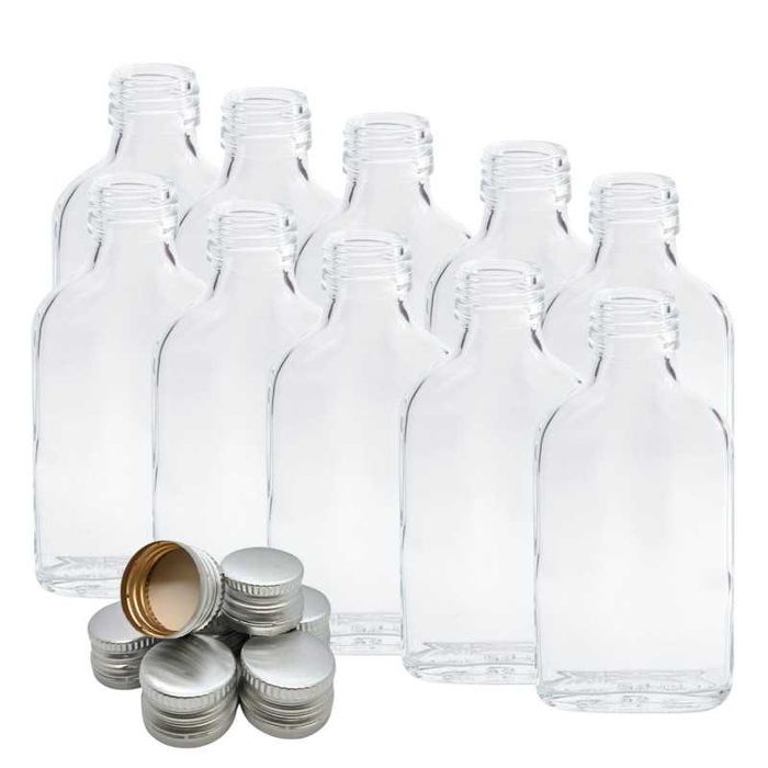20szt. Butelka piersiówka 100ml + zakrętki SREBRNE fi 28/18