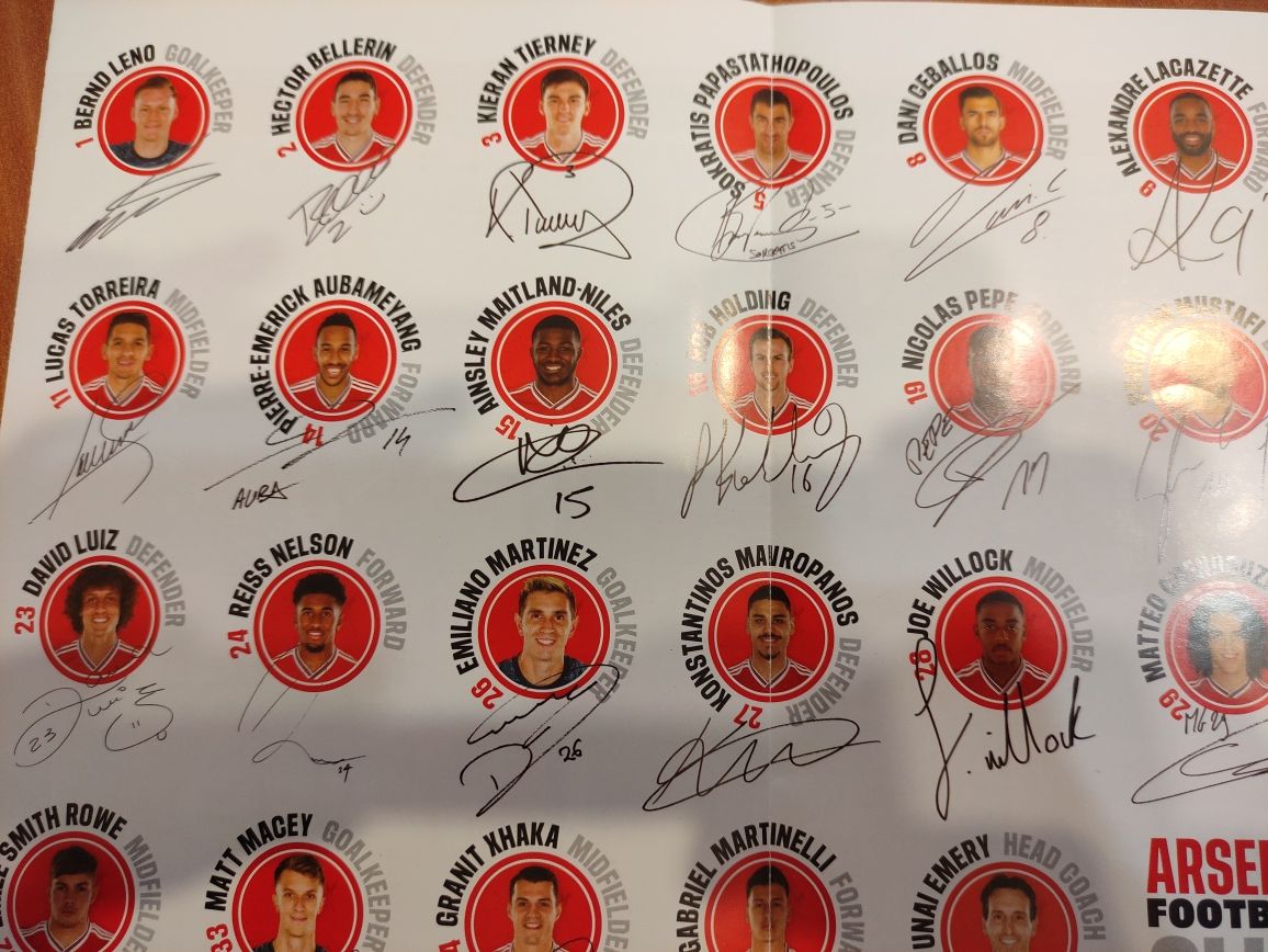 Autograf, podpis - Piłkarze Arsenal 2019/20 Inside Arsenal Piłka Nożna