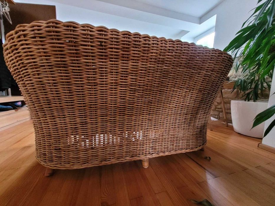 Kanapa Sofa rattanowa naturalny oplot GRUBY poduszki dwuosobowa rattan