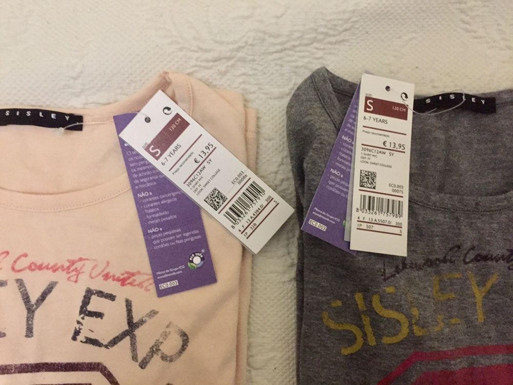 Para gémeas: 2 sweatshirts Sisley NOVAS - 6/7 anos