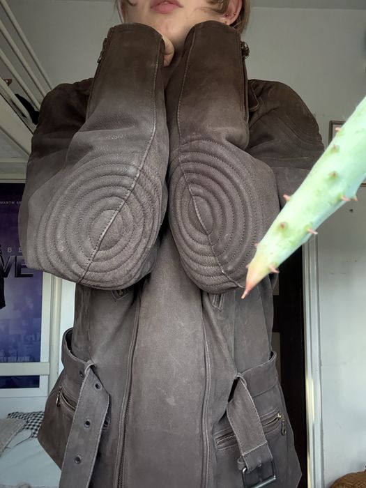 Brązowa skórzana kurtka retro vintage ramoneska pasek xxl oversize